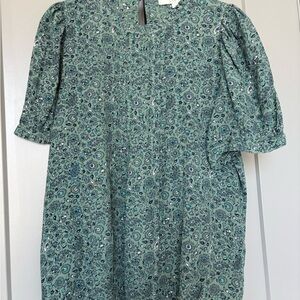 LOFT Teal Floral Print Blouse